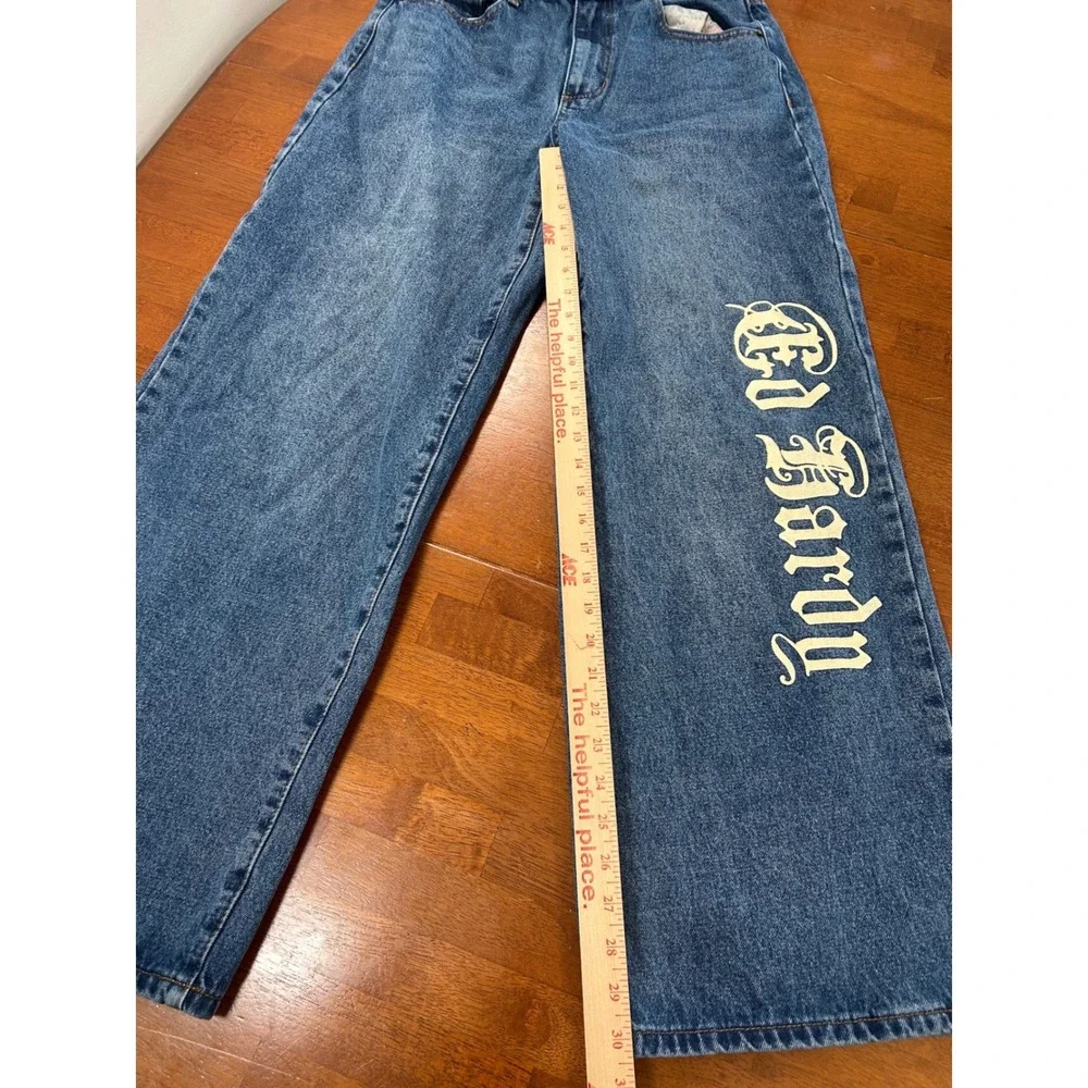 Vintage Ed Hardy Wide Leg Jeans Mens 30 Blue Graphic Tattoo Baggy Denim Y2K